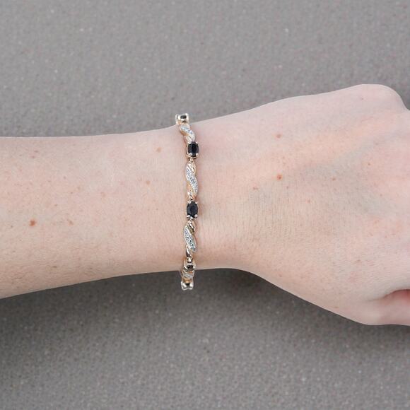 Ross Simons 925 Silver Gold Vermeil Sapphire Link Bracelet Designer 7.25" - Picture 8 of 10